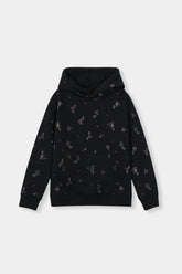 Cozy Floral Black Hoodie and Jogger Set Drop Shoulder